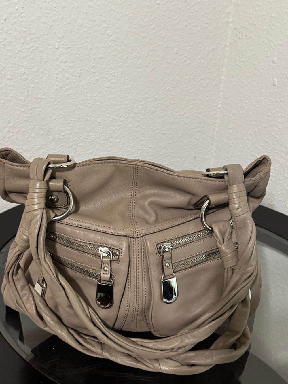 b. makowsky Taupe Braided-Handle Shoulder Bag - Picture 5 of 10